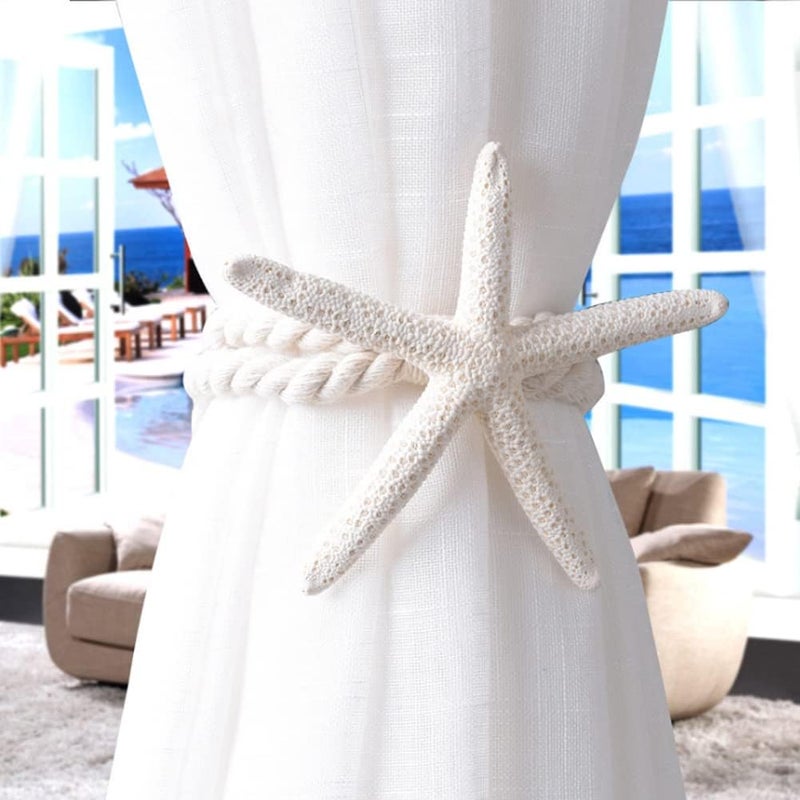 Xinally 2 Pcs Natural Starfish Curtain Tiebacks, Handmade Woven Rope Curtain Curtain Ties Blinds Accessories for Outdoor, Home, Office, Hotel, Living Room Curtain Decoration (Five-Fingered Starfish) - Image 4